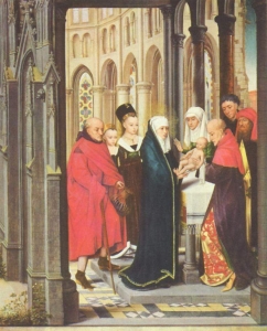 Hans Memling, Ofiarowanie w świątyni, olej na desce, 1463, National Gallery of Art, Waszyngton Hans Memling, Ofiarowanie w świątyni, olej na desce, 1463, National Gallery of Art, Waszyngton